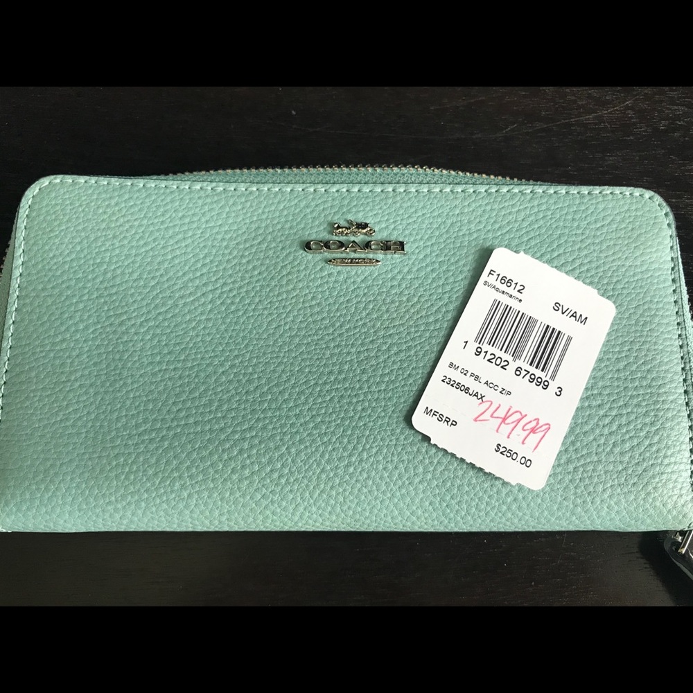 Aqua Mint Coach Accordion zip wallet